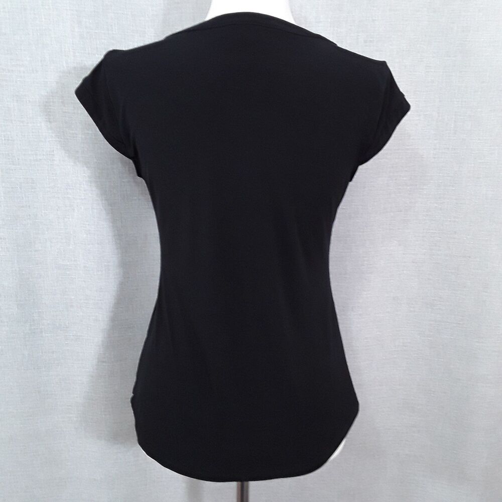 7th Avenue Size X-Small Top Solid Black Keyhole Neckline Cap Sleeves Stretch - Picture 2 of 9